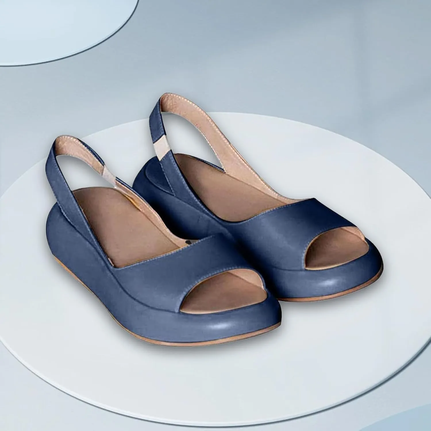 Womens Platform Sandals Fishmouth Open Toe Shoes Elastic Ankle Strap Flat Sandals Non Slip Outdoor Orthopedic Shoes Solid Lightweight Comfortable Vacation Slides Sandal