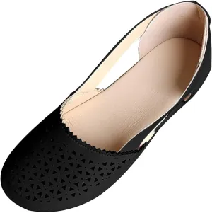 Womens Sandals Closed Toe Slip on Flats Hollow Orthopedic Soft Comfortable Summer Round Toe Low Heels Arch Support Outdoor Walking Fashion Shoes Side Empty Sandals