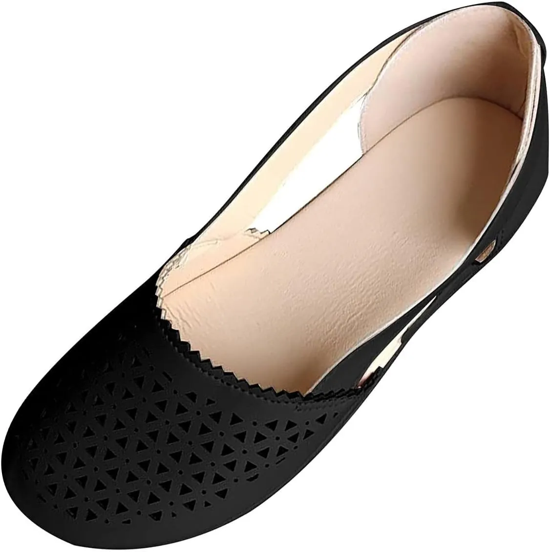 Womens Sandals Closed Toe Slip on Flats Hollow Orthopedic Soft Comfortable Summer Round Toe Low Heels Arch Support Outdoor Walking Fashion Shoes Side Empty Sandals