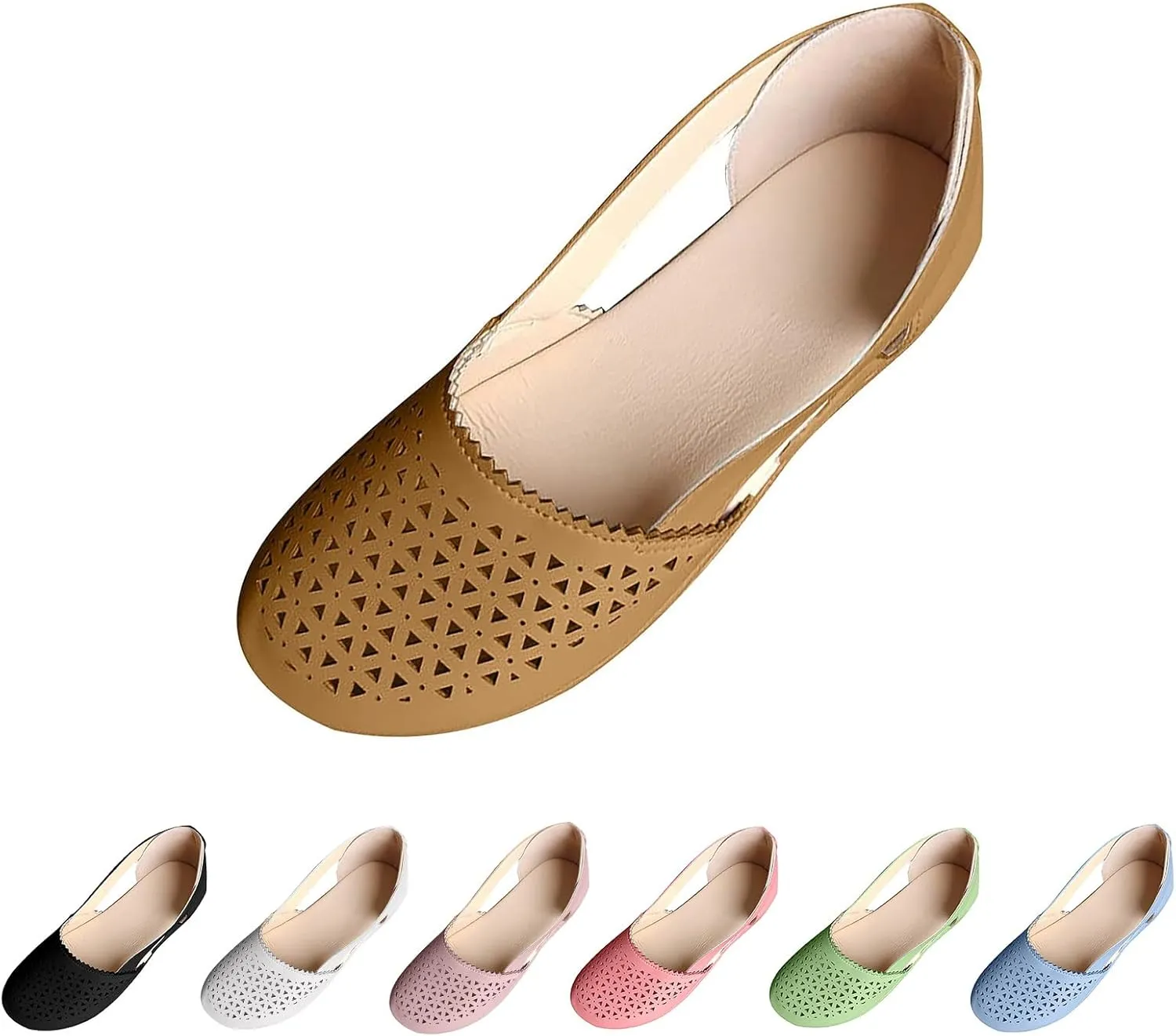 Womens Sandals Closed Toe Slip on Flats Hollow Orthopedic Soft Comfortable Summer Round Toe Low Heels Arch Support Outdoor Walking Fashion Shoes Side Empty Sandals