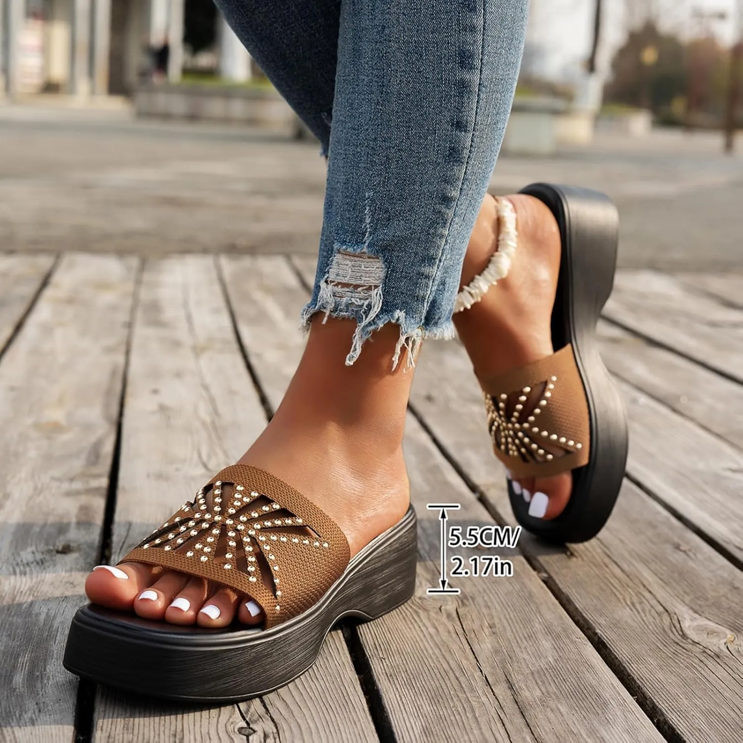 Womens Slide Sandals Plantar Fasciitis Arch Support Shoes Slip On Open Toe Thick Cushion Slippers Boho Beach Sandal Summer Walking Sandals Comfortable Casual Shoes Yoga Mat Shoe