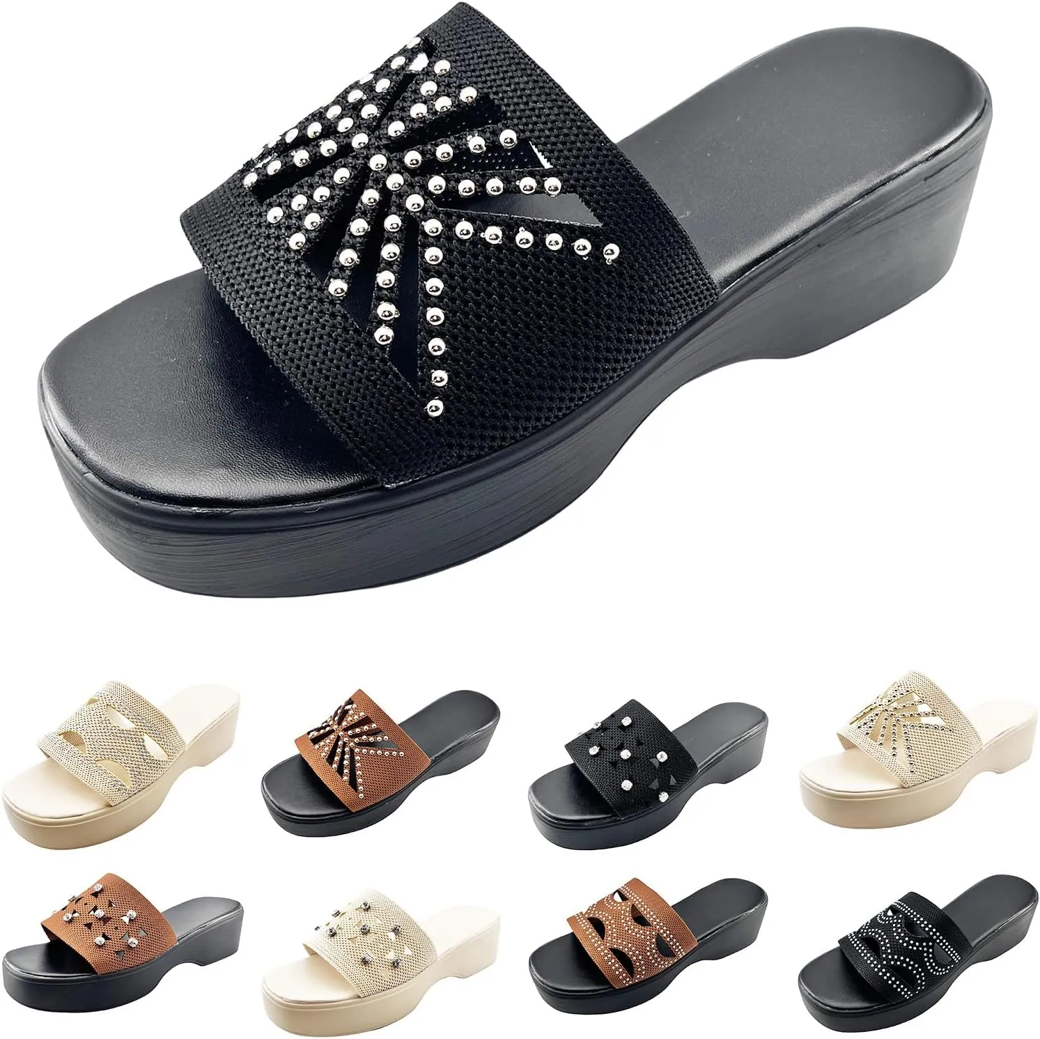 Womens Slide Sandals Plantar Fasciitis Arch Support Shoes Slip On Open Toe Thick Cushion Slippers Boho Beach Sandal Summer Walking Sandals Comfortable Casual Shoes Yoga Mat Shoe
