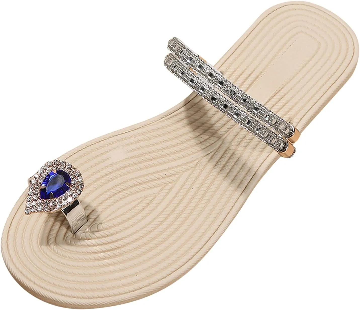 Women's Slippers Summer Rhinestone Toe Ring Loop Sandals Sparkly Strap Open Toe Slippers Slip-On Comfortable Beach Bohemian Flats