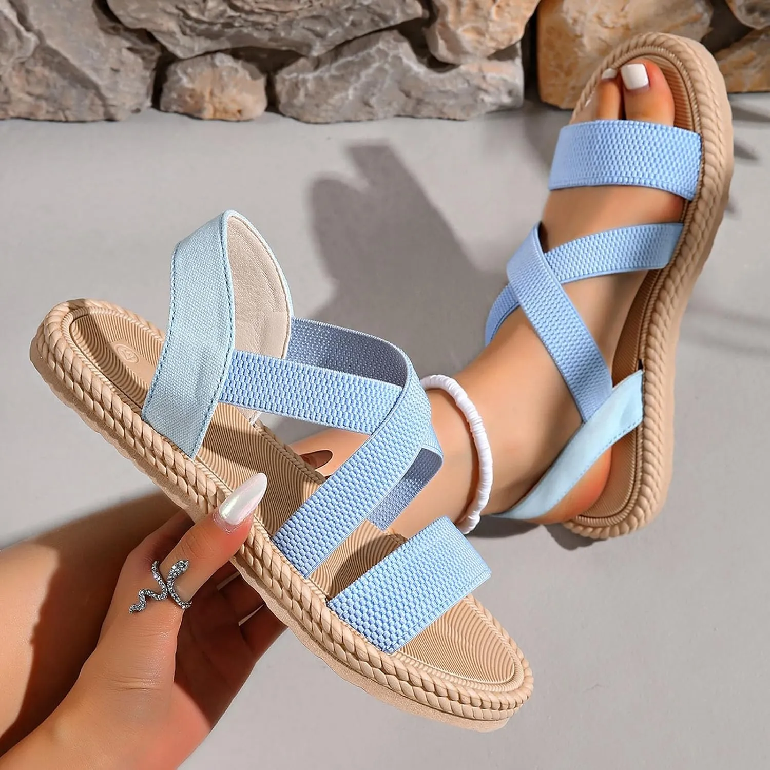 Women's Summer Fashion Open Toed Sandals With Elastic Temperament Breathable Shoes Sneaker Sandal